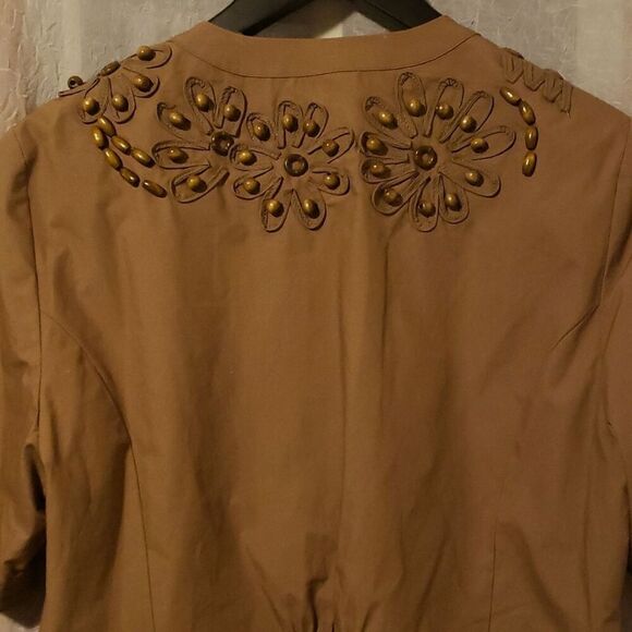 Coldwater Creek Beaded Safari Jacket Size 14 Light Open Front Tan Cotton NWT - Picture 8 of 12